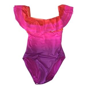 Lauren Ralph Lauren Womens Size 10 Pink Ombre Off Shoulder 1 Piece Swimsuit NWT